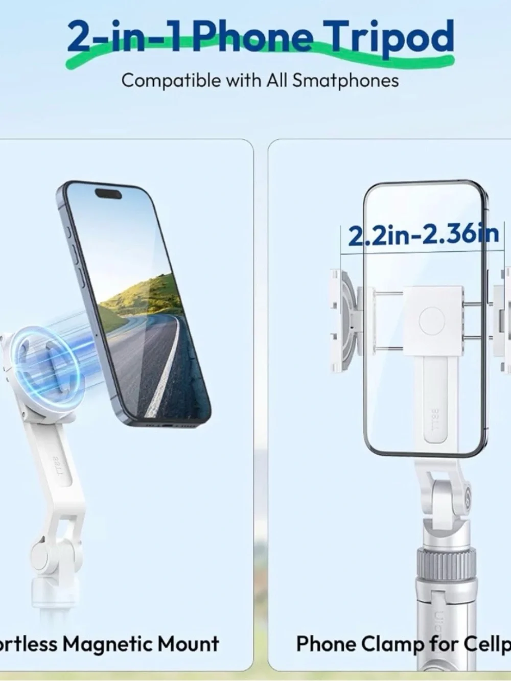 4 Items -Magnetic Selfie Stick, silver tripod, Tabletop Tripod, black tripod